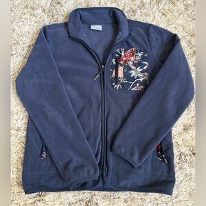 Columbia Navy Blue Fleece Jacket with Floral Design